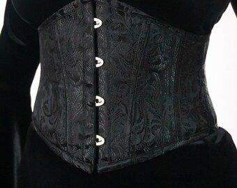 Midnight Bloom Black Brocade Waist Cincher- Goth club