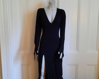 Christina Gothic Goddess Gown with Slit- customizable fabric and neckline