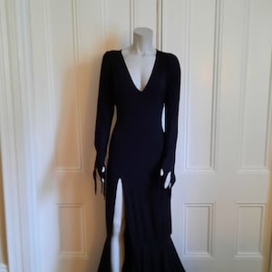Christina Gothic Goddess Gown with Slit- customizable fabric and neckline