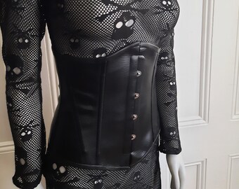 Black Vinyl Underbust corset hand set steel boned waist cincher