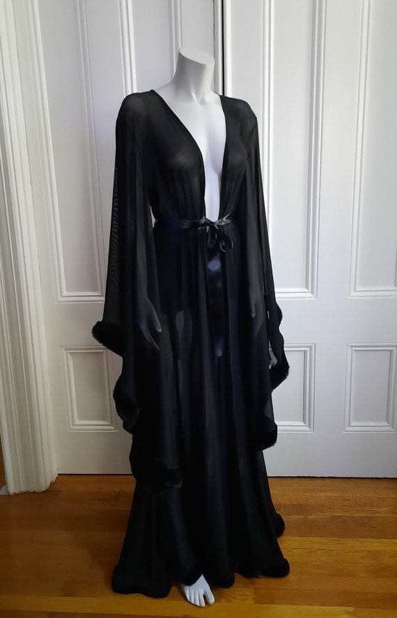 fluffy mesh dressing gown Fluffy Sheer Gown With Fur Lady Sheer Mesh Pyjama Gown Tulle Faux Fur Trim Sexy Furry