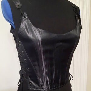 Faire Maiden Corset Green and black gothic / Steampunk Renaissance Fair Vest style mid bust closed front corset