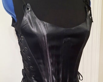 Faire Maiden Corset Green and black gothic / Steampunk Renaissance Fair Vest style mid bust closed front corset