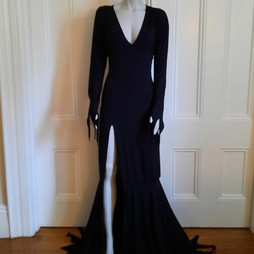 Christina Gothic Goddess Gown with Slit- customizable fabric and neckline