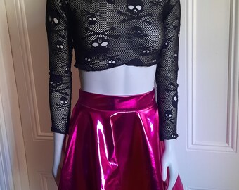 Hot Pink Metallic Barbie Circle Y2K Mini Skater Skirt - Handmade Cosplay Gothic Dancewear