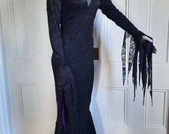 Purple and Black matte lace Bebe Addams Family Musical inspired 2 way gown