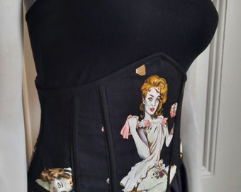 Zombie Pinup Print Steel Boned Waist Cincher - Timeless Gothic Halloween Costume Accessory