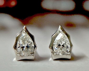 Pear Cut Moissanite in Georgian cut down setting, Solitaire Stud Earrings, Wedding Earrings,Push Back Earrings,Anniversary Studs