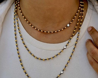 4 mm Ball n Chain Necklace with 1 moissanite blackened links, Vintage Edwardian Antique necklace, Anniversary Gift, necklace for women