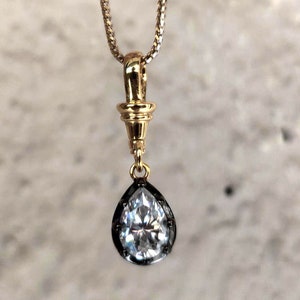 Pear Cut Moissanite Swivel Clasp Pendant, Collet set Georgian cut down set Pendant without chain, Wedding Pendant