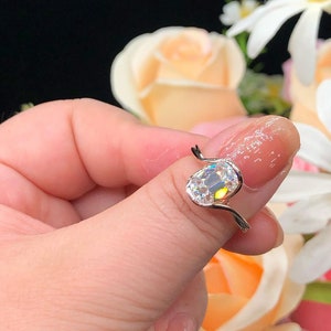 Old Mine Cut OMC Elongated Cushion Cut Moissanite Engagement Ring, Antique Half Bezel Set. Unique Solitaire proposal ring, ring for her.