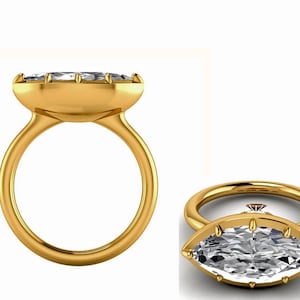 East West set Marquise Button Back Georgian Cut Down Set Moissanite Solitaire Engagement ring, Ring for her, proposal Ring.
