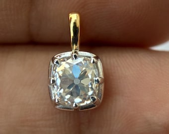 Elongated Moissanite Pendant, Georgian Cut Down, Vintage Style