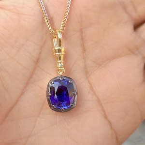 Elongated Cushion Cut Lab sapphire Pendant, Collet set Georgian cut down set Pendant without chain, Wedding Pendant, Anniversary Gift