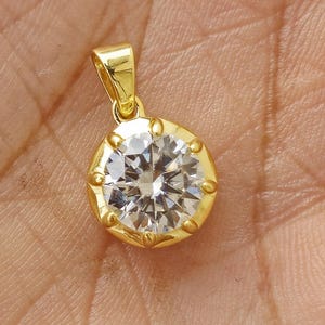 Round Cut Moissanite diamond Pendant, Collet set Georgian cut down Button back set Pendant without chain, pendant for women, gift for women