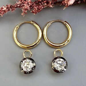 5 mm Old European Cut OEC Round Moissanite button back Georgian cut down Gypset, statement earring, blackened gold earrings.