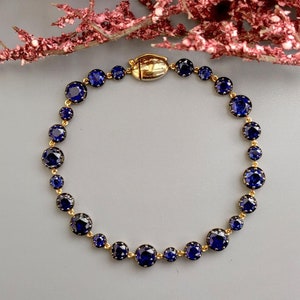 Georgian cut down button back set sapphire Tennis Bracelet, Bracelet for women, Bracelet for girls, Bracelet for her, Anniversary gift
