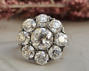 Vintage Lab grown old mine cut cushion diamond cluster ring for women with blackened prongs