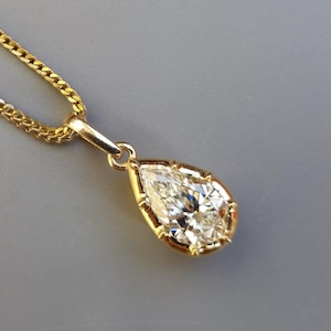 Pear Cut Moissanite Pendant, Collet set Georgian cut down set button back Pendant without chain, Wedding Pendant