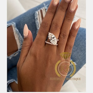 Unique Tilted Floating Marquise Cut Moissanite Double Band Solitaire Engagement\Bridal\propose\anniversary Ring
