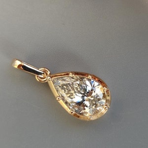 Pear Cut Lab Grown Pendant, Collet set Georgian cut down set open back Pendant without chain, Wedding Pendant