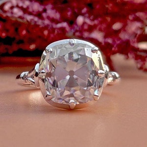 Old Mine Cushion Cut OMC Moissanite Georgian cut down set Solitaire Engagement Ring, Vintage Edwardian Ring for her, Art deco ring