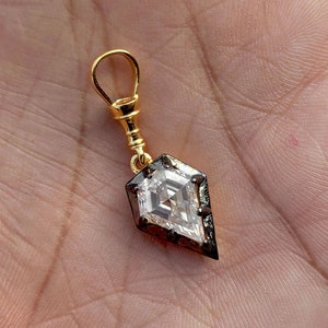 Shield Cut Moissanite Collet set Georgian cut down Blackened gold Swivel Clasp Pendant, Pendant for women, Wedding for her, gift for her