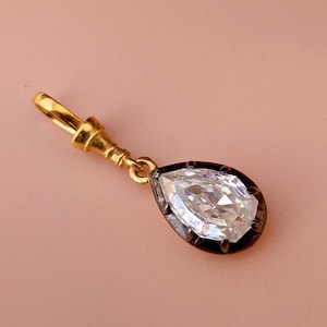 Step Cut Pear Moissanite Swivel Clasp Pendant, Collet set Georgian cut down set Pendant without chain, Wedding Pendant