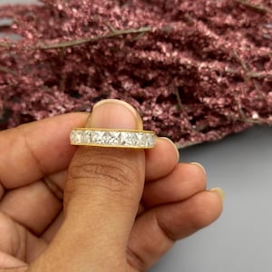 Vintage France\ French cut Moissanite Eternity ring,wedding band, stackable ring,Princess carre cut Half\Full eternity band,Anniversary gift