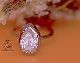 unique Step Cut Pear Moissanite Bezel Set Solitaire Engagement\Promise\proposal Ring for Modern Brides