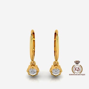 Georgian Cut Down Collet Compass prongs Set Round Moissanite Hang on Gypset, Dangle Drop Earrings for women.
