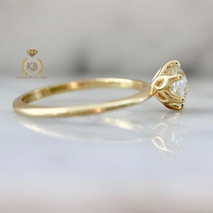 Tulip Basket set Old European Cut OEC Moissanite Solitaire Engagement Ring, Ring for her, Flower petal basket