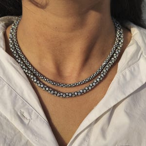 Georgian cut down tennis necklace with moissanite and blackened silver image 11