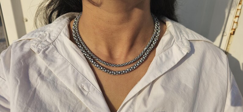 Georgian cut down tennis necklace with moissanite and blackened silver image 11