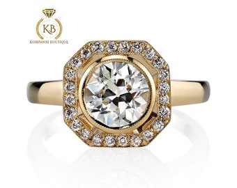Old European cut OEC Edwardian Halo Victorian Moissanite Engagement\Proposal\Mother Ring with 18k\14k\10k in White\Yellow\Rose Gold