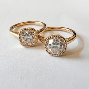 Old Mine Elongated Cushion Cut Milgrain Bezel lattice set Moissanite Engagement Ring with\without shoulders,Vintage Ring