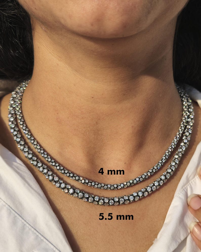 Georgian cut down tennis necklace with moissanite and blackened silver image 2