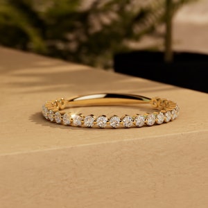 Floating Lab Grown Diamond wedding band, Half\Full eternity Distance wedding ring, Bubble stackable minimalist dainty ring, Wedding band