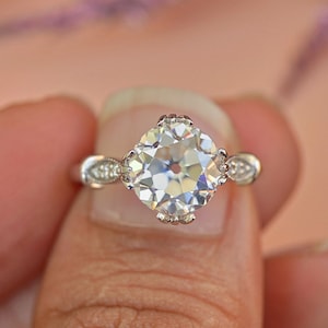 Vintage Old European cut moissanite solitaire Engagement ring, Edwardian ring for women, vintage-inspired setting.