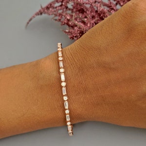 Flexible Moissanite Baguette & Round Tennis Bracelet bangle, Bracelet for women, Bracelet for her\girls, Anniversary\Birthday\Christmas gift