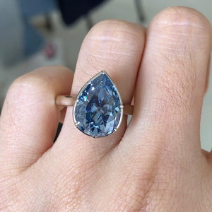 Old Mine Antique OMC Blue Pear Cut Georgian cut down Moissanite Engagement Ring, Tulip Basket ring, Tulip Petal ring, Floral basket ring