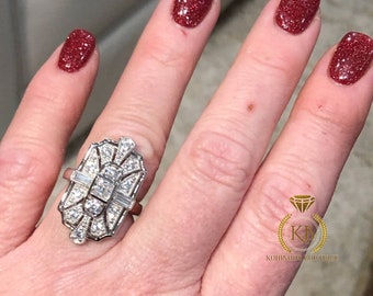 Bold Statement Art Deco Milgrain vintage Moissanite diamond Ring Engagement\wedding\propose\Bridal Ring 18k\14k\10k White\Yellow\Rose Gold