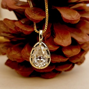 Old Mine Pear cut OMC, Antique Pear Georgian cut down set Solitaire Moissanite Pendant without chain, Pendant for women, gift for mother