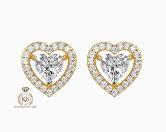 Heart shaped Moissanite Earrings, Halo Moissanite Stud, Best gift for Wife\ Sister\Daughter\Mother\Bridesmaid\women\Baby shower