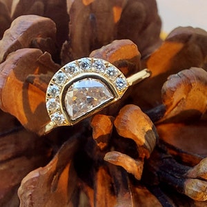 Half Moon Moissanite halo Engagement ring , Bridal\Wedding\Promise\Proposal Ring enhancer with 18k\14k\10k White\Yellow\Rose Gold