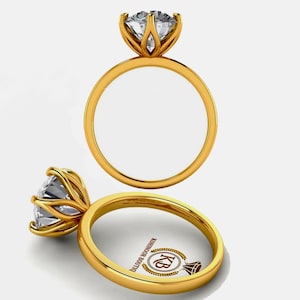 Tulip Lotus Prong flower basket Solitaire Moissanite Engagement Ring, ring for her, propsal ring, promise ring.