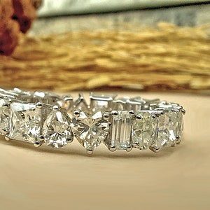 Multi shape Moissanite Eternity Band, stackable ring, All in one, Customised it in half\Full Eternity with your favorite shapes