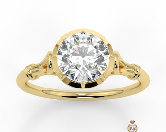 Round Georgian cut down set Moissanite Single\Dual tone Solitaire Engagement\propose Ring with White\Yellow\Rose Gold