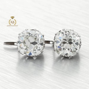 Antique Cushion Old Mine-Cut OMC Moissanite Leaver Back Earrings studs , Circa 1910&#39;s earrings 18k\14k\10k White\Yellow\Rose Gold