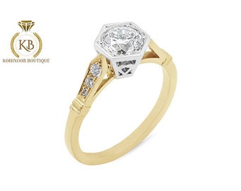 Bezel Hexagon art deco moissanite Diamond solitaire Engagement\Wedding\Propose\Promise Ring with 18k\14k\10k White\Yellow\Rose Gold